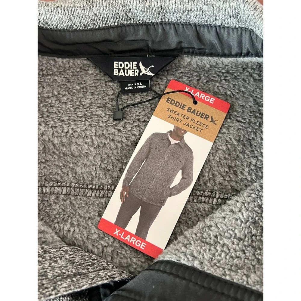 Eddie Bauer Mens XL Sweater Fleece Shirt Jacket Heather Ebony Gray NWT